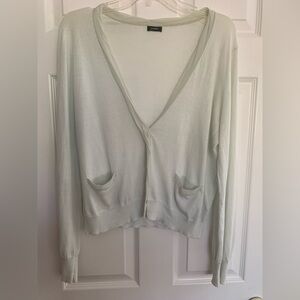 J Crew Cardigan: Minty Green Super Delicate Silk/Cotton Blend, V-Neck, Pockets L